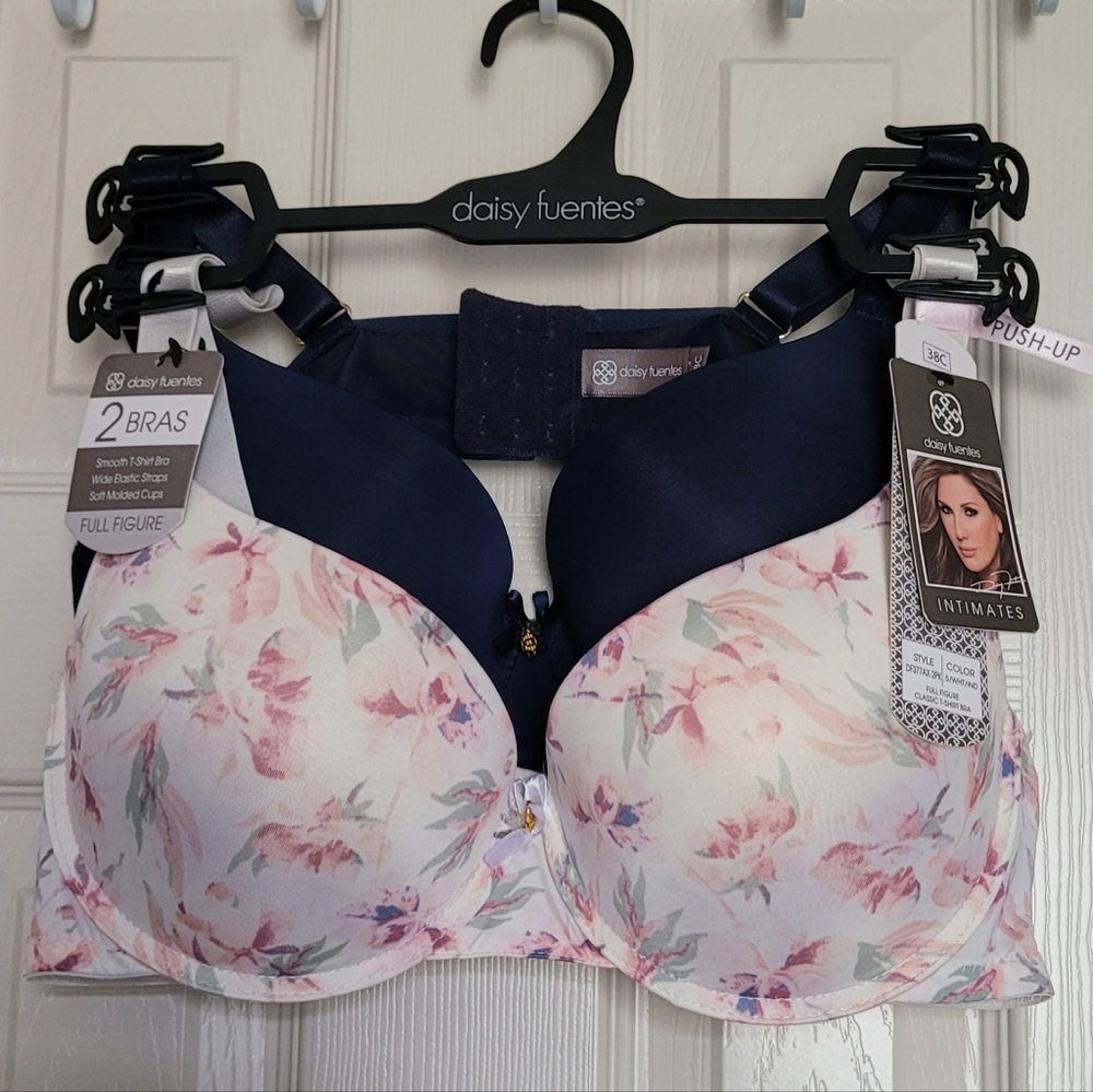 Daisy Fuentes Full Figure T-Shirt Push Up Bras (2 pk), Ivory & Navy, Sz 38C